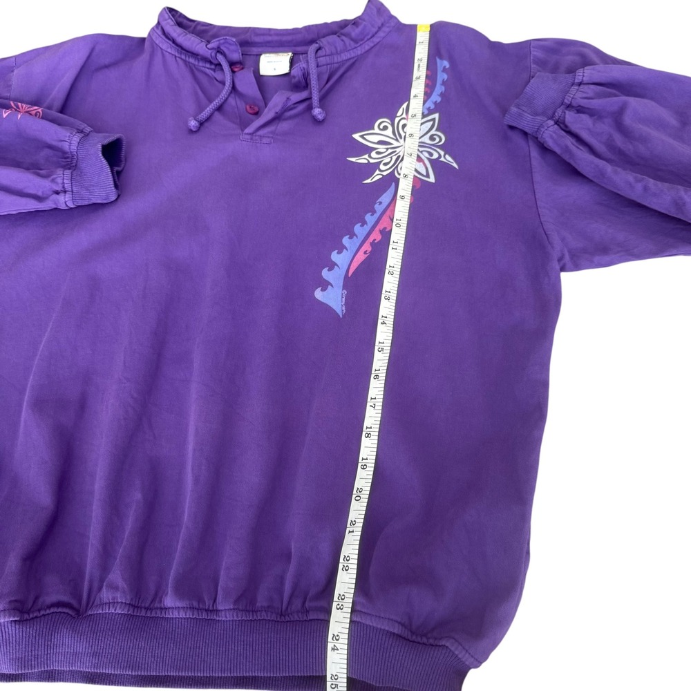 Vintage Crazy Shirts Hawaii Purple Y2K 90s Tribal Floral Long Sleeve Top Small - Picture 11 of 13